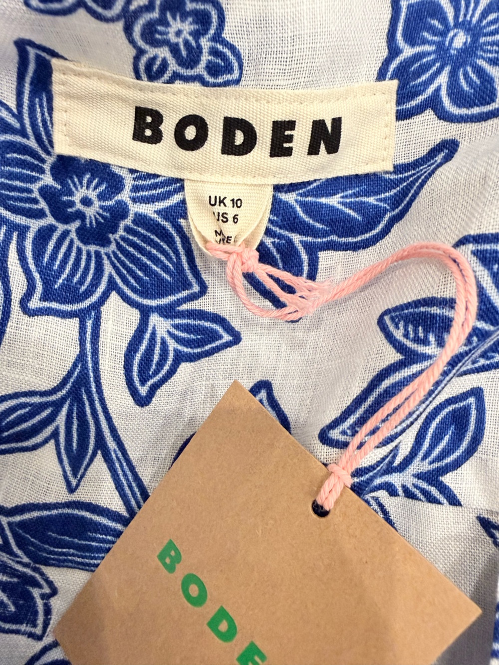 NWT Boden Puff Sleeve Blue Floral Linen Shirt  - size 6 - Picture 13 of 15